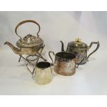 A three piece silver plated teaset to include teapot,