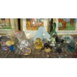 A quantity of glass figures including Langham Glass snipe, fish,