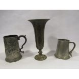 Two pewter tankards, including thistle and rose example,