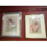 Two framed and glazed still-life studies - watercolour of a Teddy Bear, indistinctly signed,