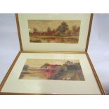 Two early 20th Century watercolours depicting rural landscapes with river, one monogrammed,