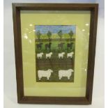 MARGARET SMITTEN (XX): A woolwash study of black and white sheep, framed and glazed,