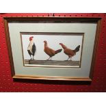 SARAH PYEFINCH (XX): A painting of three chickens, signed to margin, framed and glazed,