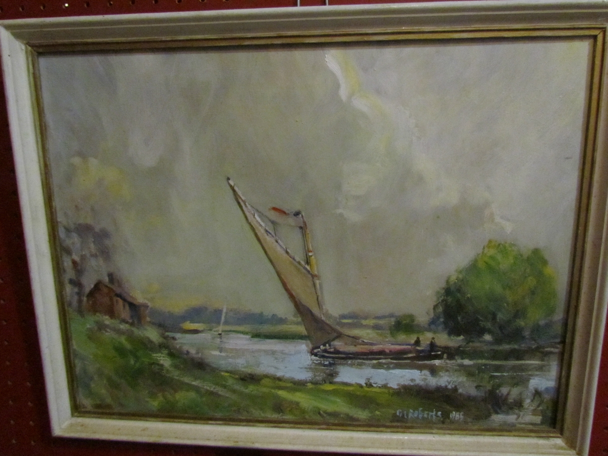 A framed oil on canvas - The Mere near Hedenham, by G.E. Roberts. - Image 3 of 3