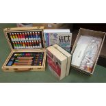 A boxed set of artists materials, paint-by-numbers set, calligraphy set,