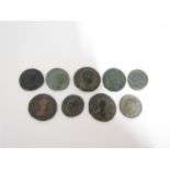 A collection of Roman 4th century bronze coins, from Crispus, Magentus etc.