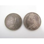 Victoria (1837-1901) A Jubilee head 1889 Crown (F+VF) and 1887 double florin (F+)