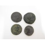 Four Roman bronze coins of Constantine I (307-337AD)