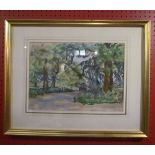 JEAN ALEXANDER (1911-1994): A framed and glazed watercolour and charcoal, "Church Lane, Thelveton".