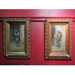 A pair of 19th Century naive oils of figures including street busker,