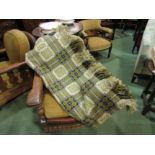 A Derw product Welsh wool blanket, ginger, cream and black colour way, square form pattern,