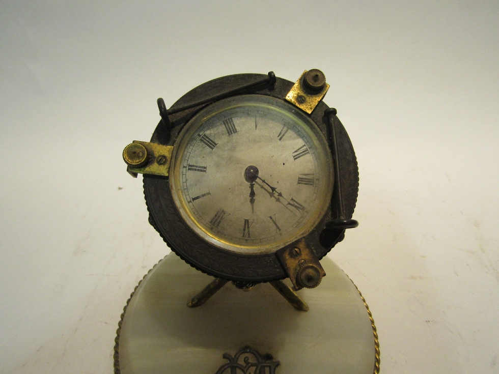 A 19th Century novelty desk timepiece as a kettledrum with ormulu mounts, - Image 2 of 4