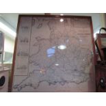 A framed and glazed Cheffins Map of the English & Scotch Railways 5th edition dated 1845