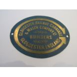 A brass carriage makers plate 'Gloucester Railway Carriage & Wagon Company Ltd'