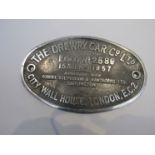 An oval aluminium makers plate - 'The Drewry Car Co Ltd', Loco No.