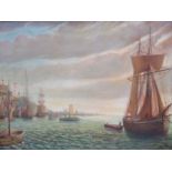 H.BENN (XIX) An oil on canvas depicting busy city port scene. Signed bottom left.