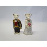 Two Royal Crown Derby mini bears Bride and Groom,