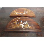 Two eastern rosewood inlaid panels depicting a rural farming scene, a gentleman courting a lady.