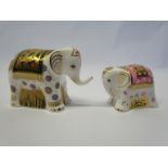Two Royal Crown Derby paperweights Ravi Infant boy elephant and Rupa baby girl elephant,