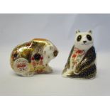 Two Royal Crown Derby paperweights, Panda and Rocky Mountain Bear, gold stoppers,