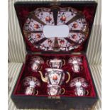 A cased Royal Crown Derby Imari teaset for four including teapot, milk jug,