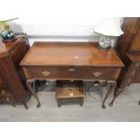 A Queen Anne style 19th Century side table with single drawer, fall front,