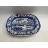 A Victorian blue and white serving platter with river scene,