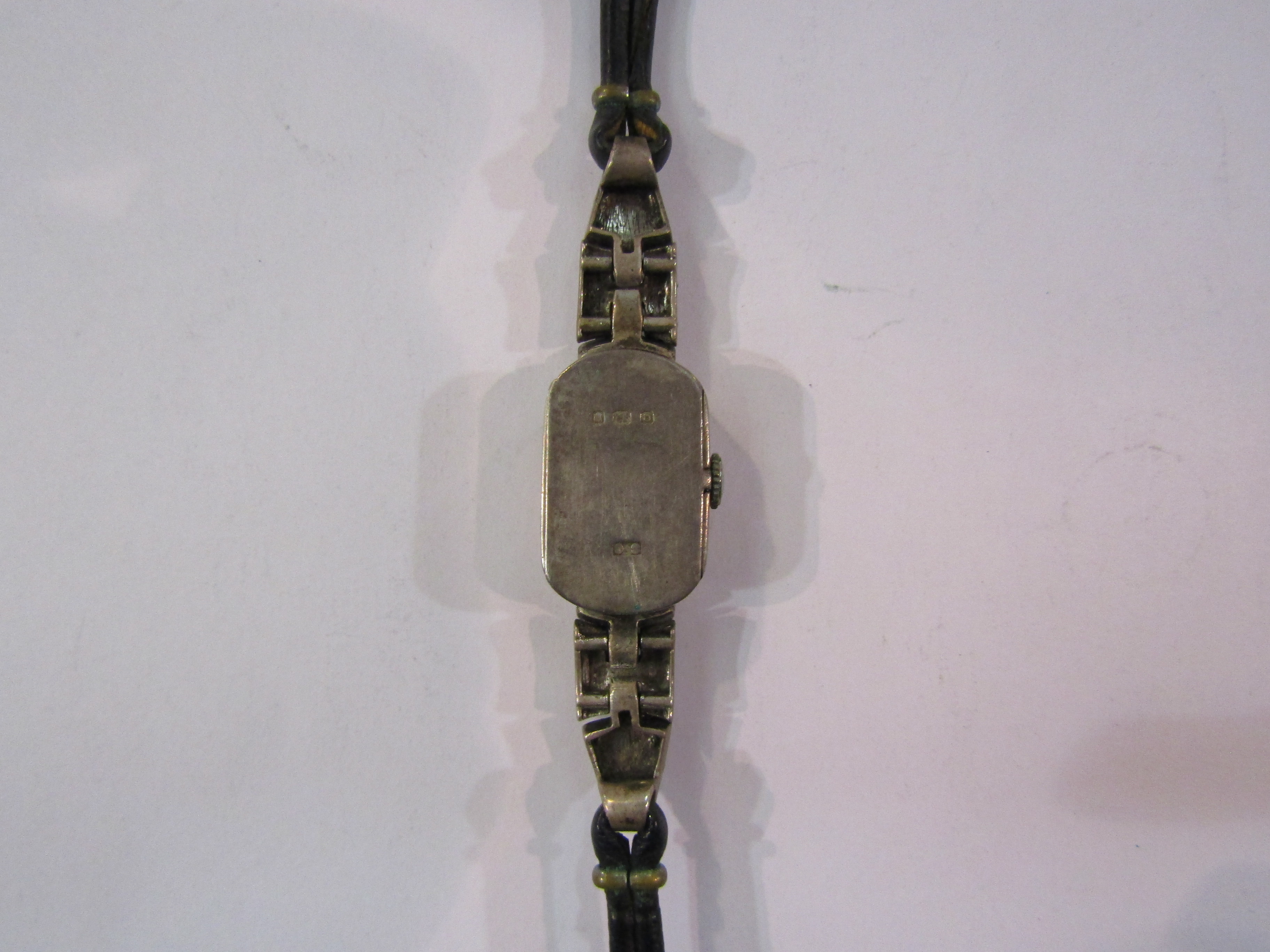 A silver cased lady's cocktail wristwatch with leather strap - Image 2 of 3