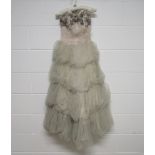 1960's pale pink and grey organza evening gown,