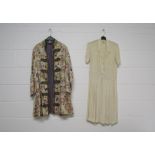 1920's cream silk day dress and a 1920's cream/ lilac orange patterned silk 3/4 jacket reproduced