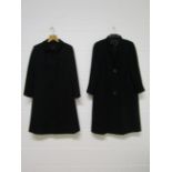 HARDY AMIES 1960's black wool dress and coat ensemble ,