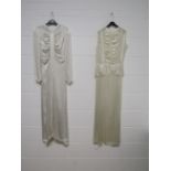 A 1930's white satin wedding dress ruched bodice and a 1940's wedding in a similar style