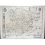 Johannes Blaeu: 'Essex - Essexia Comitatus', engraved hand coloured map, circa 1645,