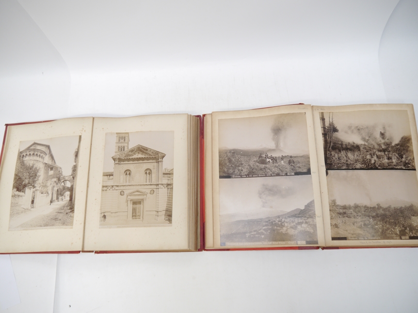 A late 19th Century photograph album containing approx 100 large mounted albumen topographical and - Image 2 of 11
