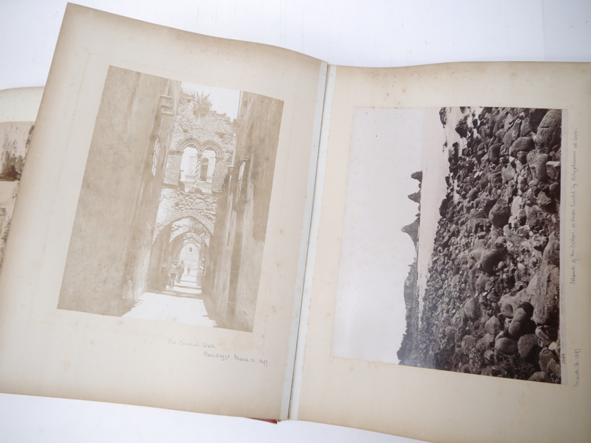 A late 19th Century photograph album containing approx 100 large mounted albumen topographical and - Image 4 of 11