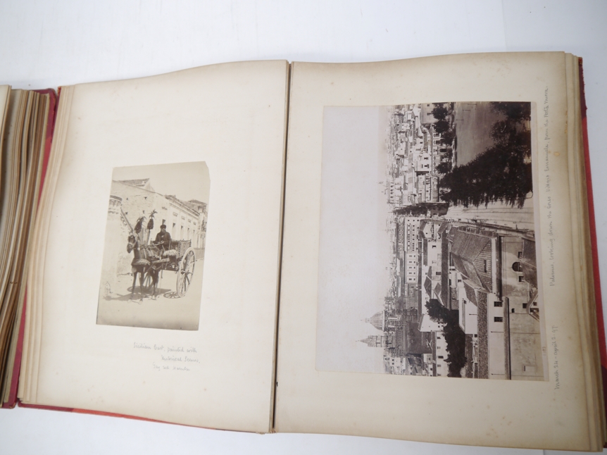 A late 19th Century photograph album containing approx 100 large mounted albumen topographical and - Image 6 of 11