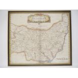 Robert Morden: 'Suffolk', engraved, hand coloured map, circa 1695, framed and glazed,