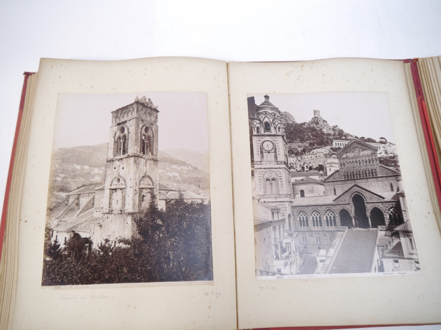 A late 19th Century photograph album containing approx 100 large mounted albumen topographical and - Image 10 of 11