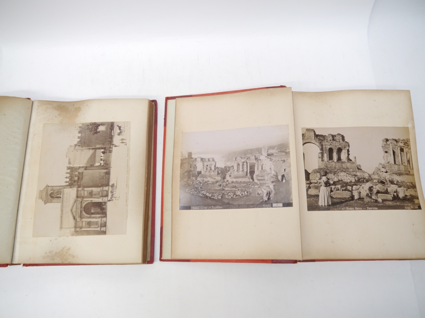 A late 19th Century photograph album containing approx 100 large mounted albumen topographical and