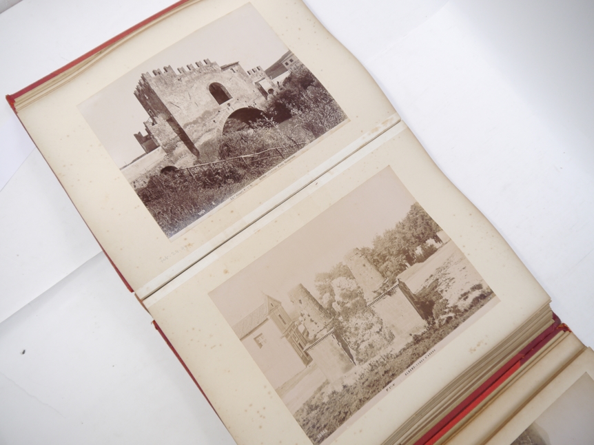 A late 19th Century photograph album containing approx 100 large mounted albumen topographical and - Image 3 of 11