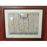 A framed London to Arundel map by John Ogilby circa 1650,