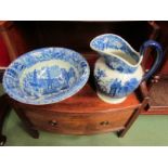 A blue and white transfer ware glazed wash jug and bowl by 'Victoria Ware'