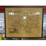 A Blaeu map of Kent, creased and stained, framed and glazed,