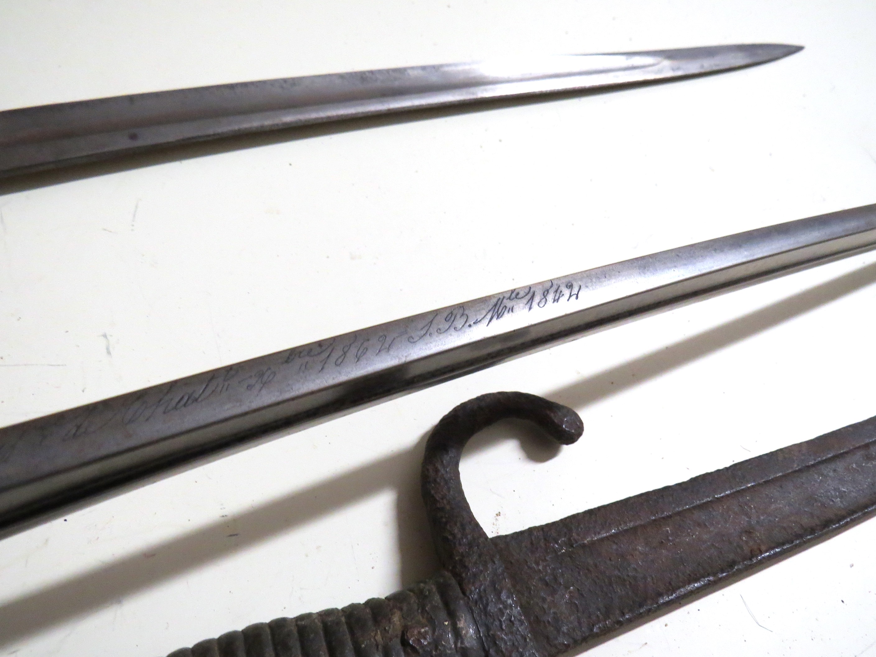 A French Model 42T sabre bayonet, a later French example modified and corroded, - Image 3 of 3
