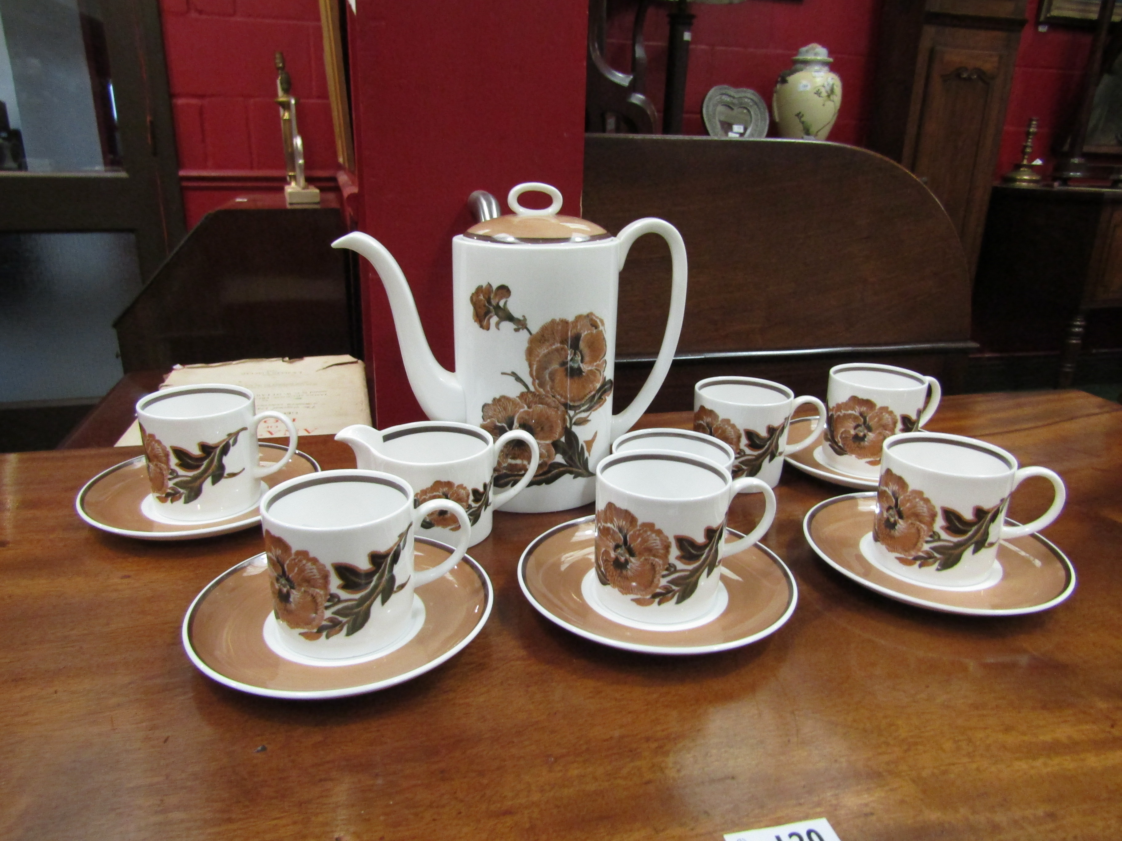 A Susie Cooper fine bone china 'Reverie' part coffee set comprising of coffee pot, sugar bowl, - Image 4 of 4