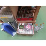 Two boxes of assorted Pop CD albums and singles and four CD racks