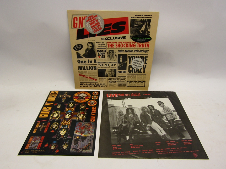 GUNS N' ROSES: 'GN'R Lies' LP WX218 with printed inner and unpeeled sheet of Japanese stickers