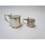 Two silver drum form mustard Birmingham 1913 and London 1916,