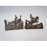 Two Samuel Jacob silver menu holders depicting riders on a hunt, London 1901 & 1904, 8cm long,