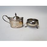 A Georgian silver salt of cauldron form and Victorian silver mustard of oval form (no liner) marks